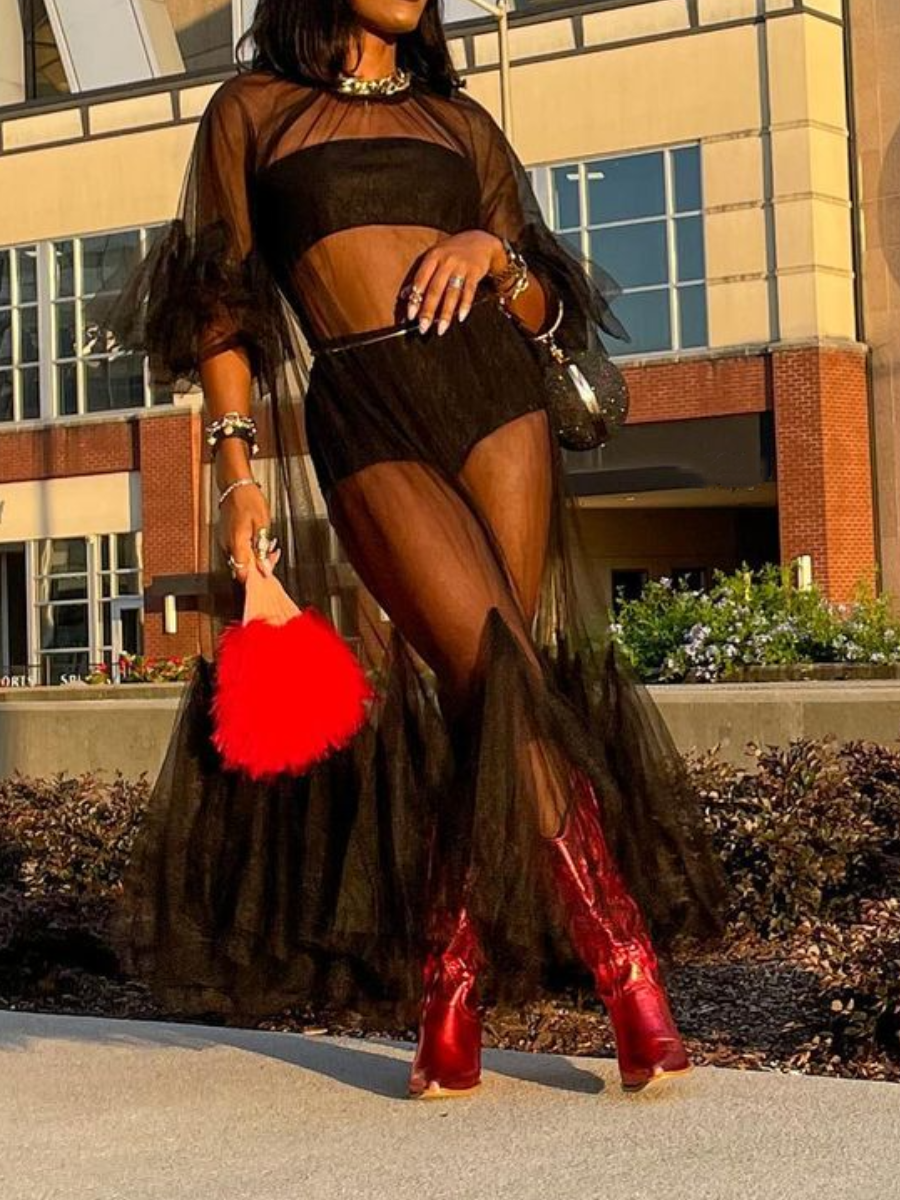 Flare Sleeve Tulle Party Dress