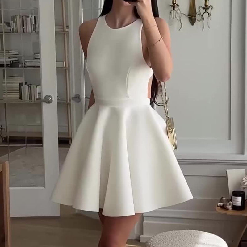 Fab Halter Lace-up Backless Dress