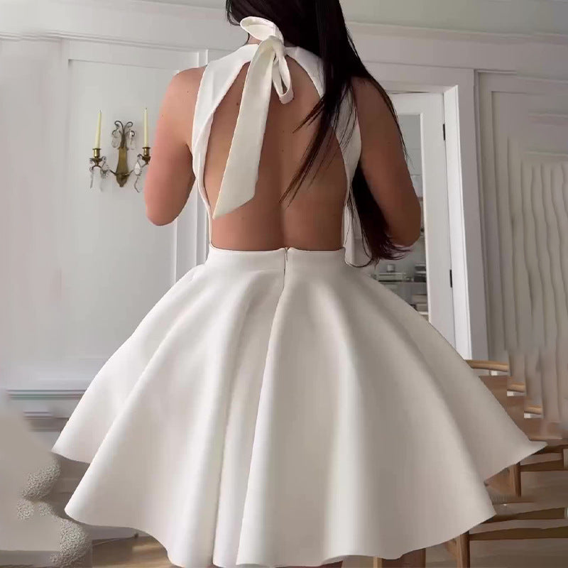 Fab Halter Lace-up Backless Dress