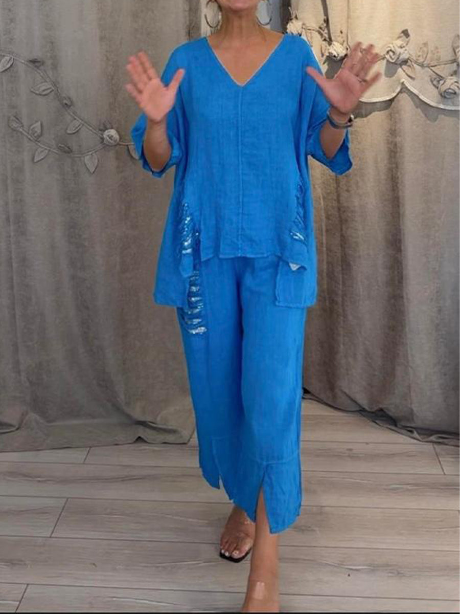 Casual V Neck Hole Sequin Irregular Suit