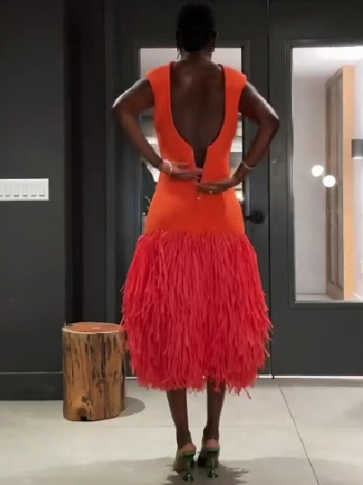 Backless Fringed Midi Dress