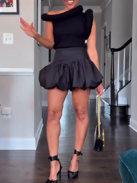 Avant-Garde Knit & Bubble Skirt Set