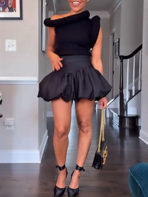 Avant-Garde Knit & Bubble Skirt Set
