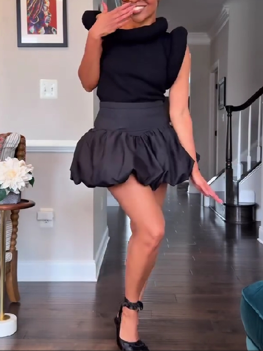 Avant-Garde Knit & Bubble Skirt Set