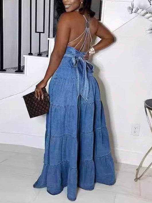 Denim Halter Maxi Dress