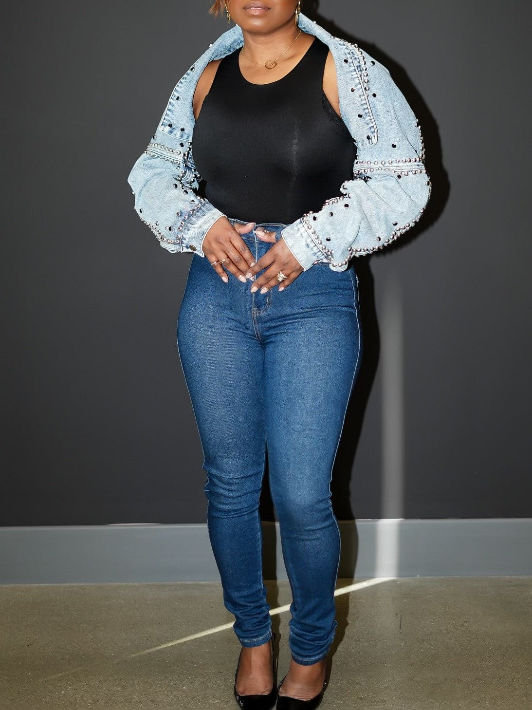 Pop Studded Ultra Short Denim Jacket