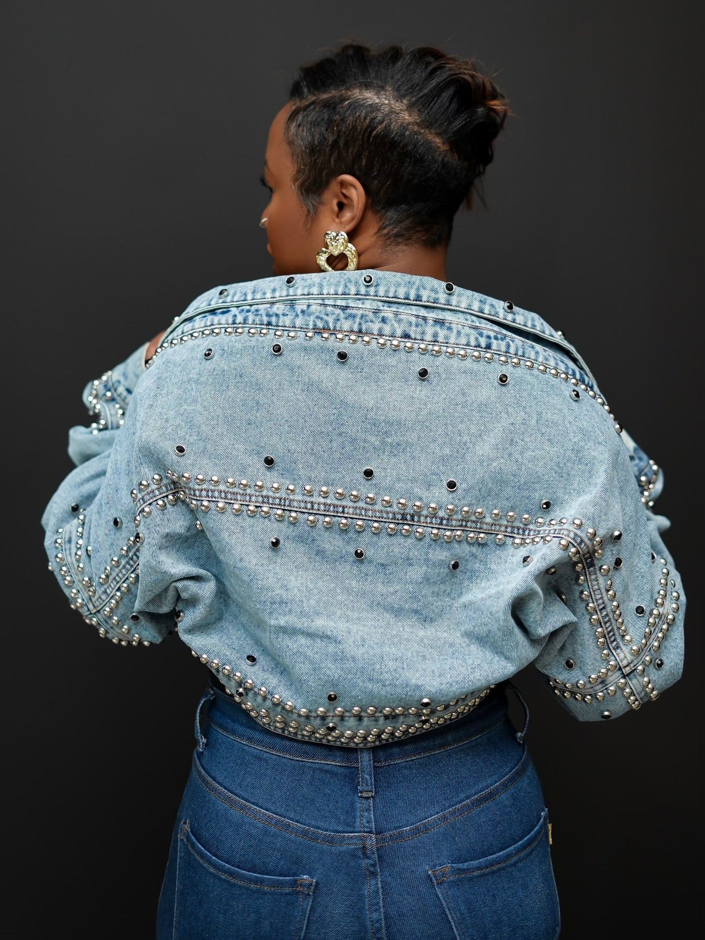 Pop Studded Ultra Short Denim Jacket
