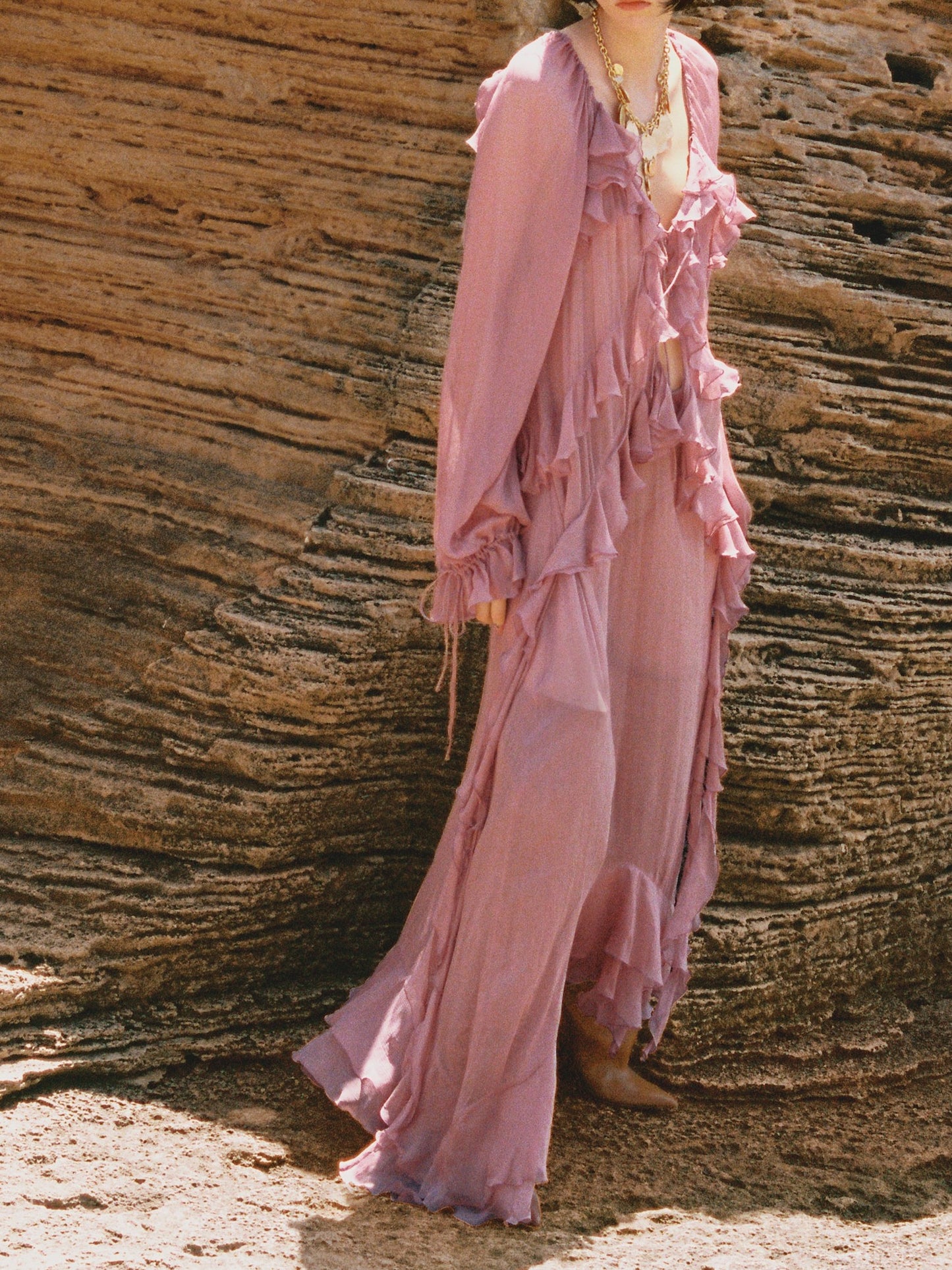 Semi-transparent Ruffled Chiffon Dress