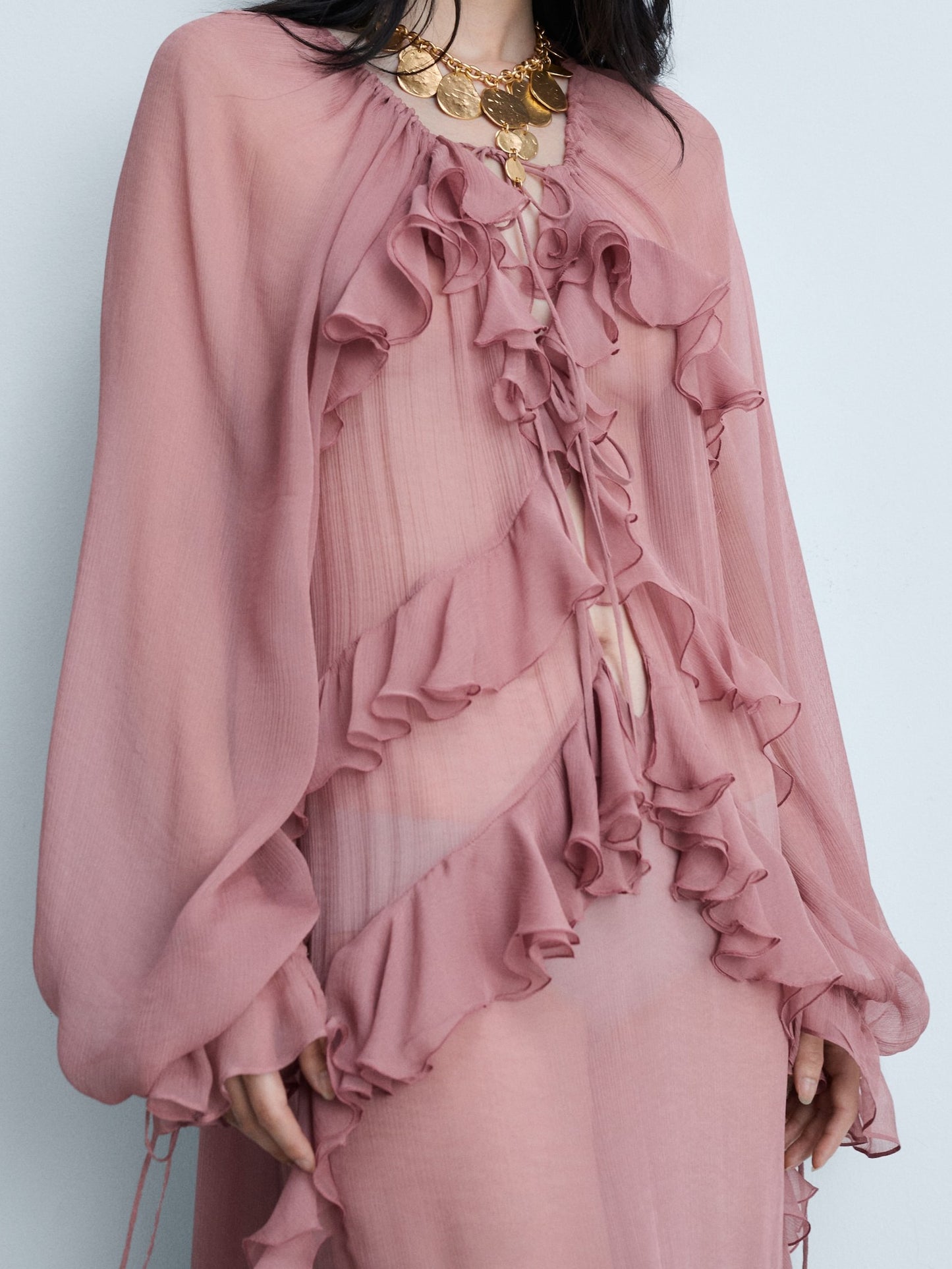 Semi-transparent Ruffled Chiffon Dress