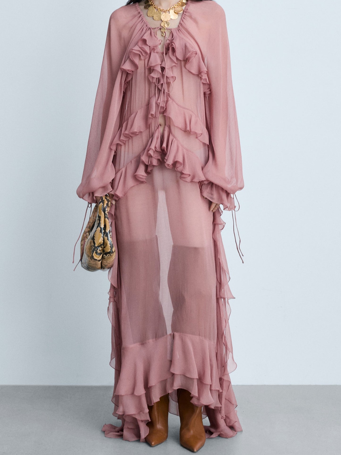 Semi-transparent Ruffled Chiffon Dress