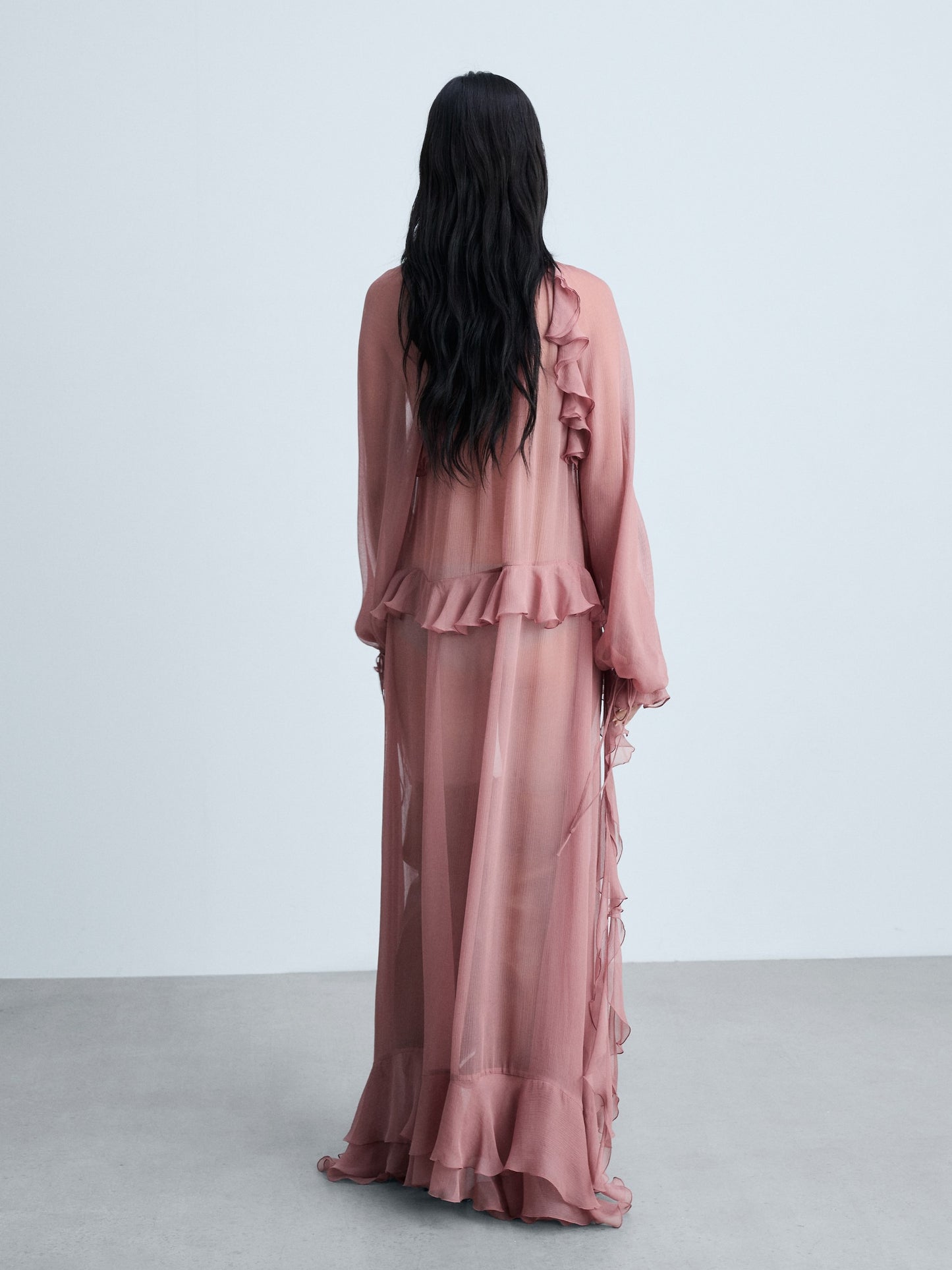 Semi-transparent Ruffled Chiffon Dress