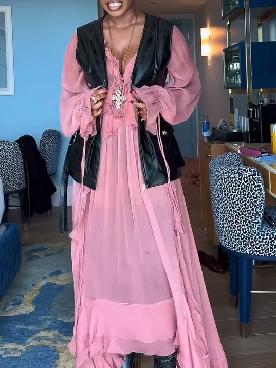Semi-transparent Ruffled Chiffon Dress