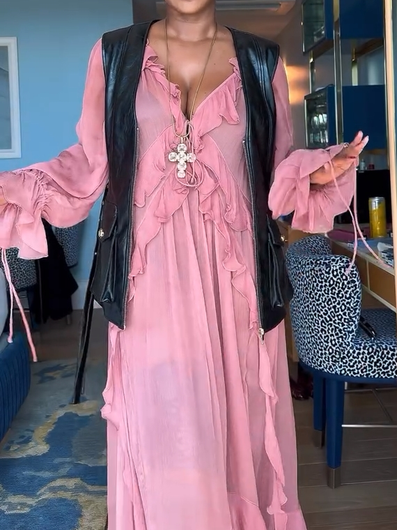 Semi-transparent Ruffled Chiffon Dress