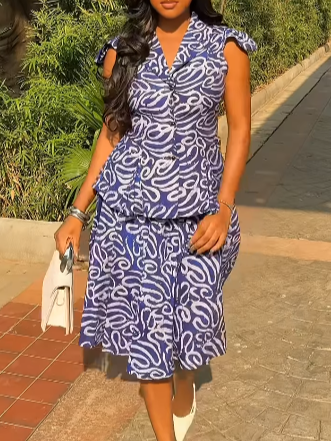 Print Peplum Two-Piece Set