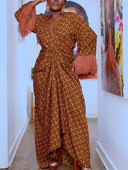 Bohemian Fringe Sleeve Maxi Dress