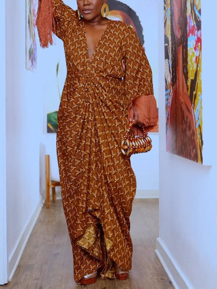 Bohemian Fringe Sleeve Maxi Dress