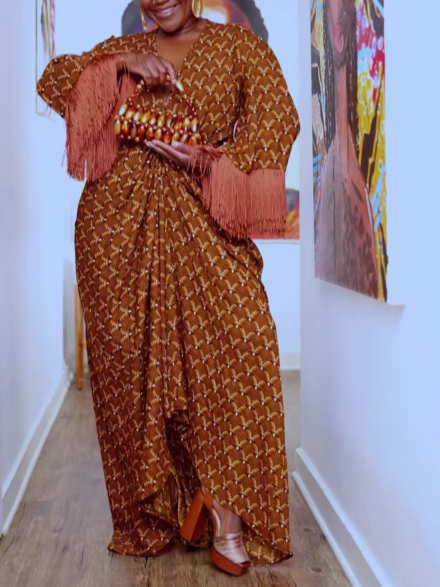 Bohemian Fringe Sleeve Maxi Dress