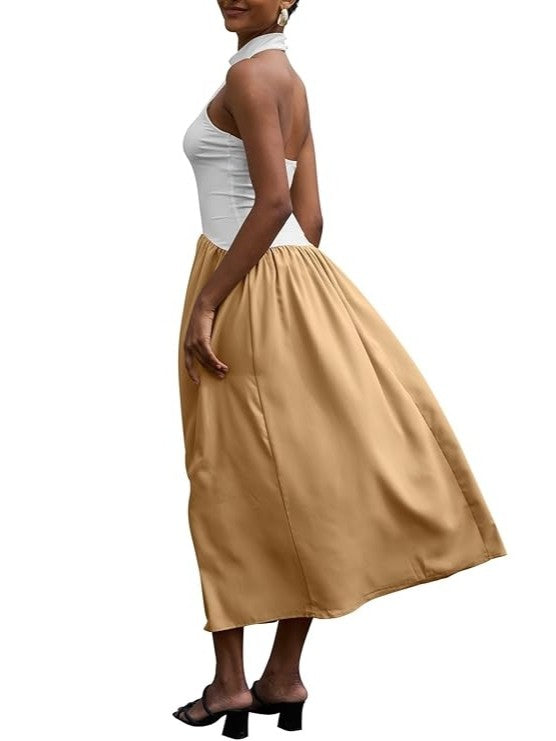 Halter Neck Two-Tone Midi Dress