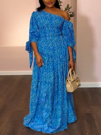 One-Shoulder Blue Maxi Dress