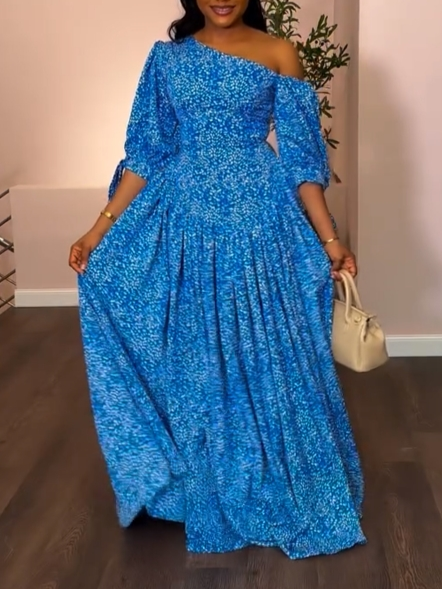 One-Shoulder Blue Maxi Dress