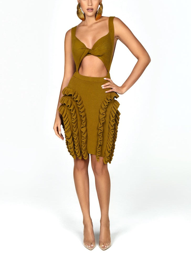 Sexy Textured Ruffled Knit Dress
