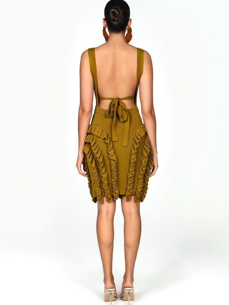 Sexy Textured Ruffled Knit Dress