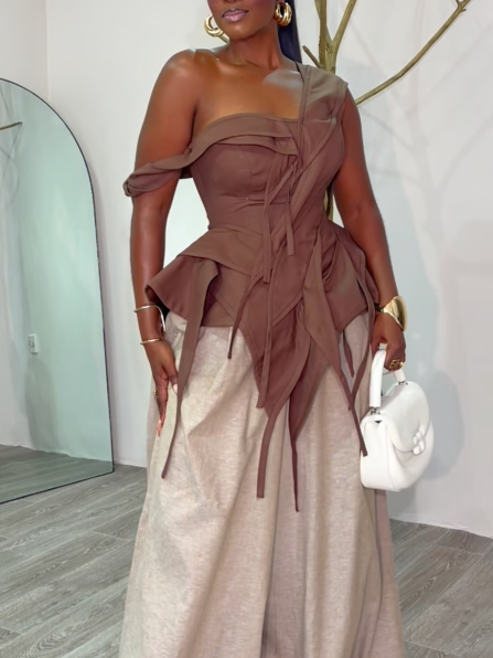 Asymmetric Draped Tie-Front Top