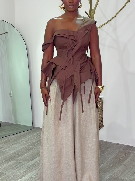 Asymmetric Draped Tie-Front Top