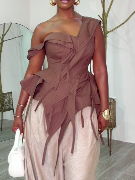 Asymmetric Draped Tie-Front Top