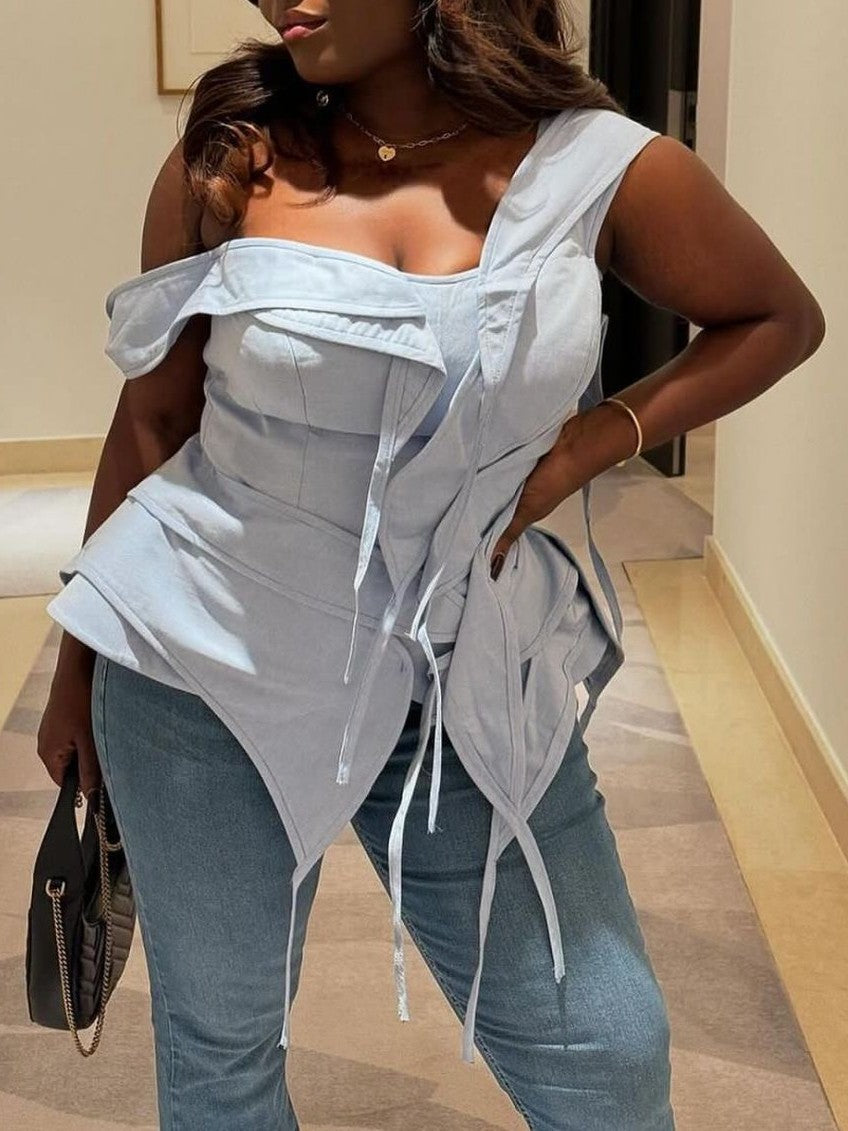 Asymmetric Draped Tie-Front Top