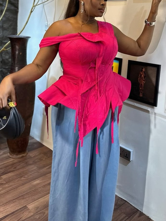 Asymmetric Draped Tie-Front Top