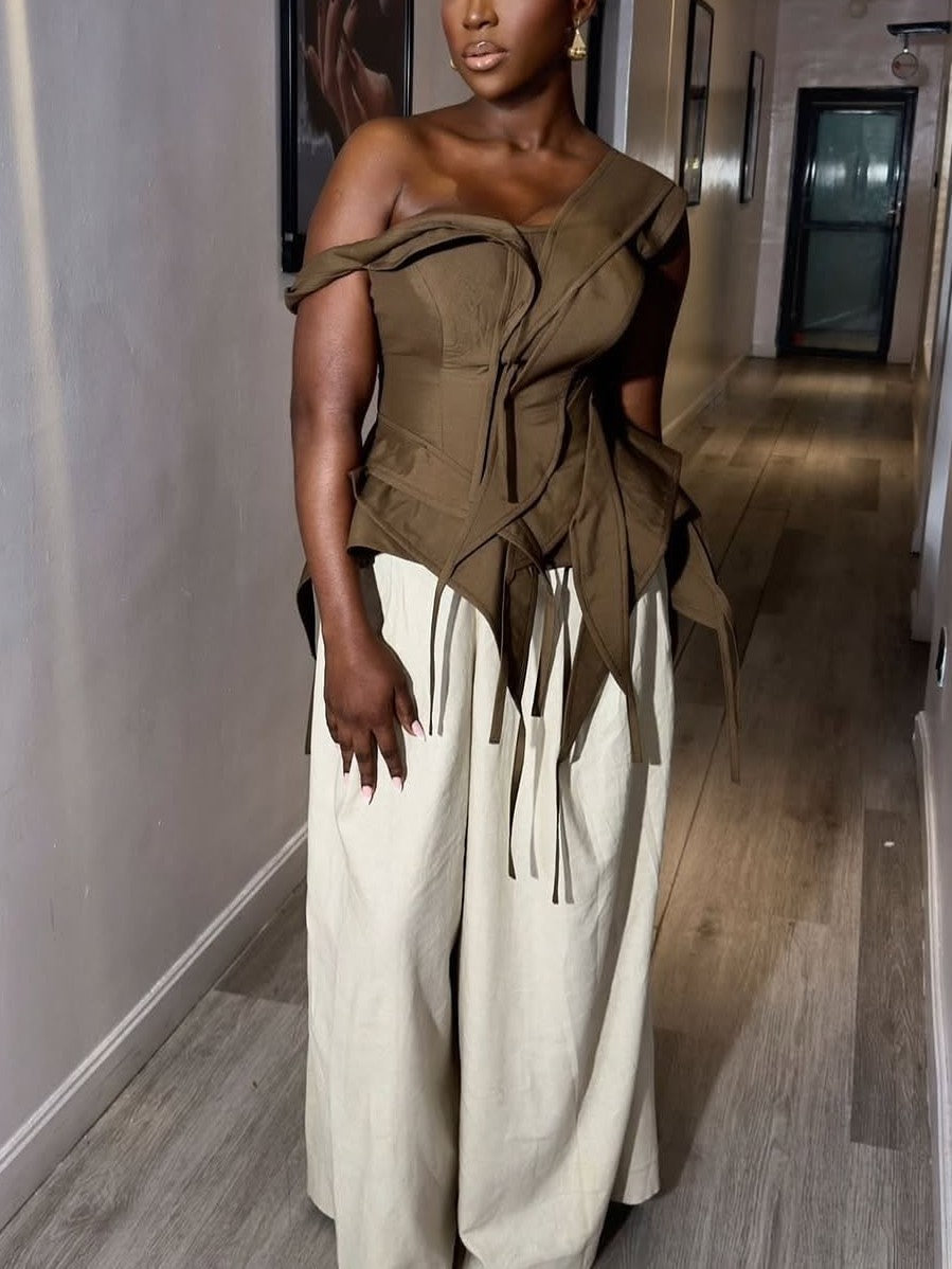 Asymmetric Draped Tie-Front Top