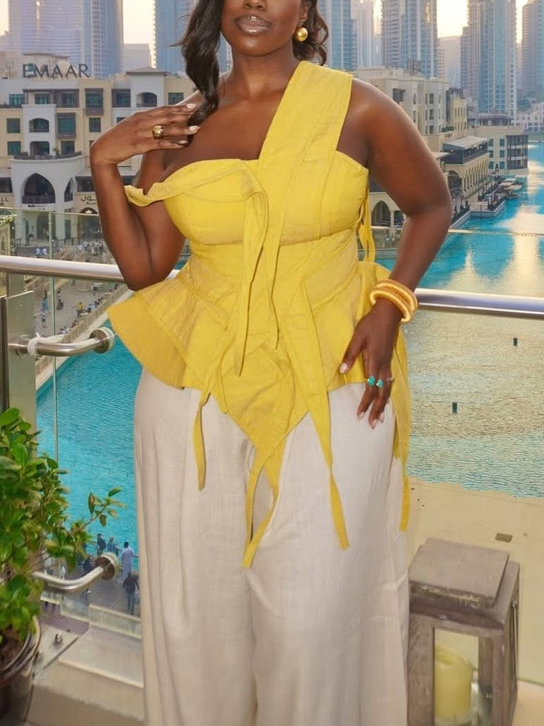 Asymmetric Draped Tie-Front Top