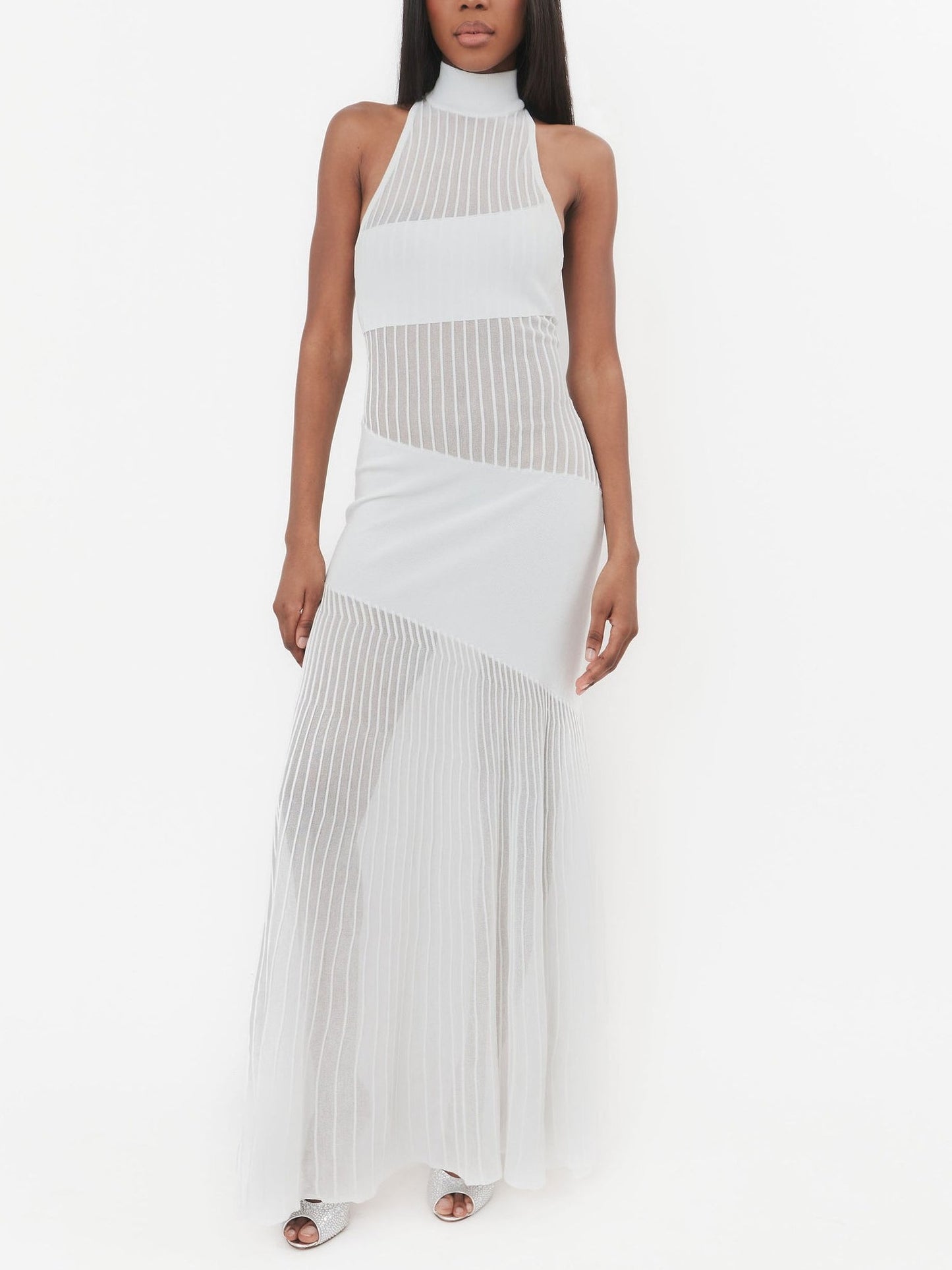 Sheer Panel Halter Maxi Dress