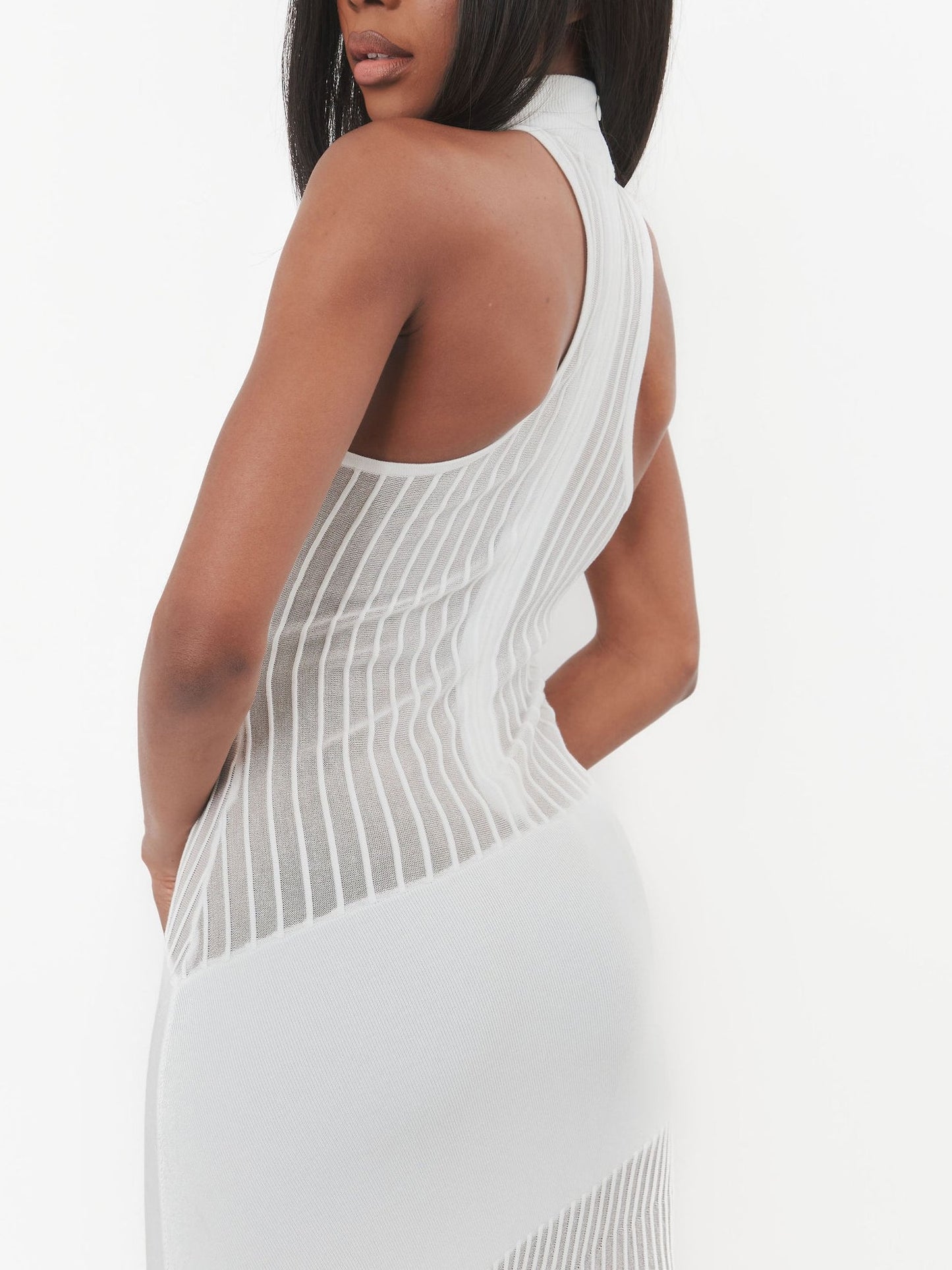 Sheer Panel Halter Maxi Dress