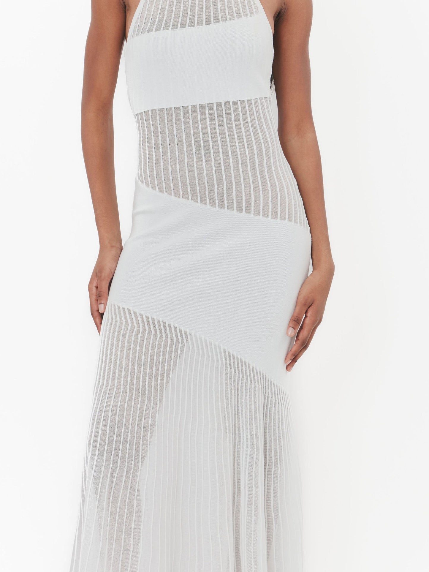 Sheer Panel Halter Maxi Dress