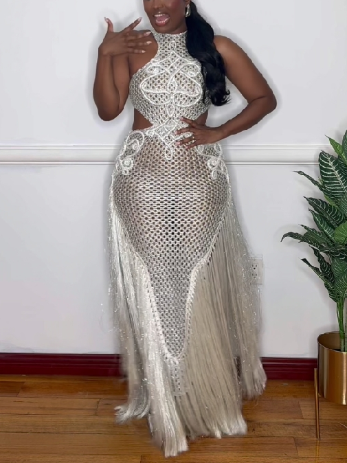 Luxury Fringe Mesh Gown