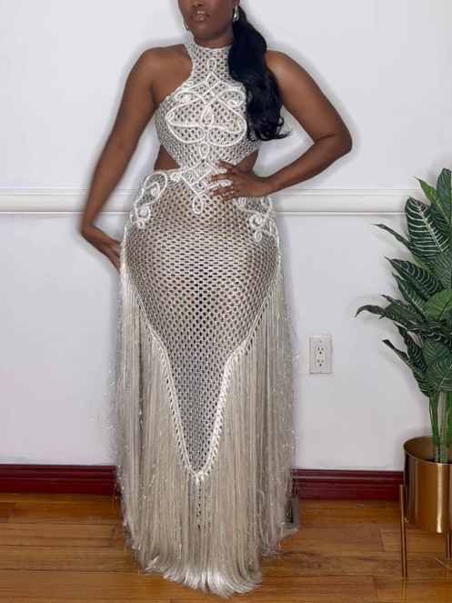 Luxury Fringe Mesh Gown