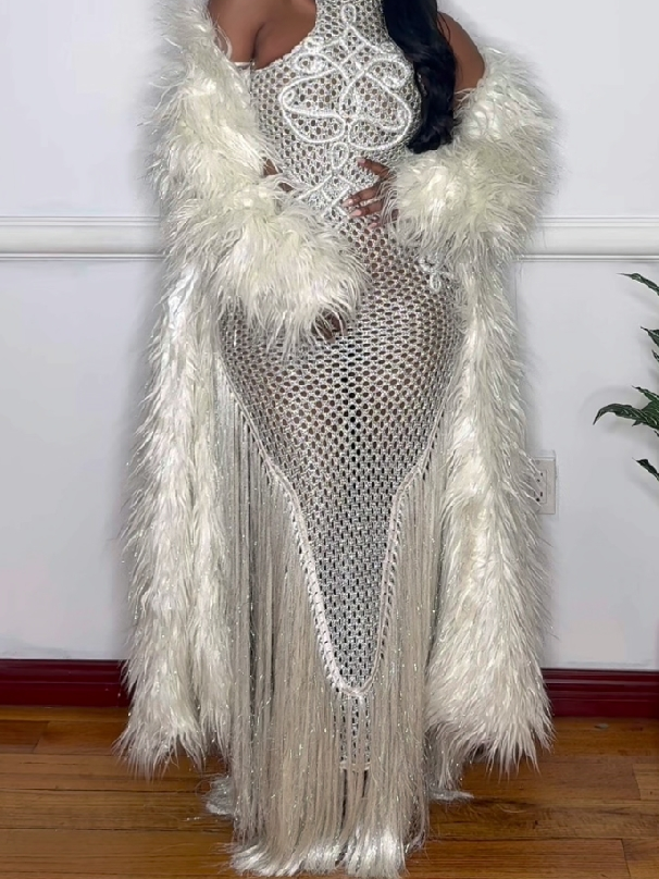 Luxury Fringe Mesh Gown