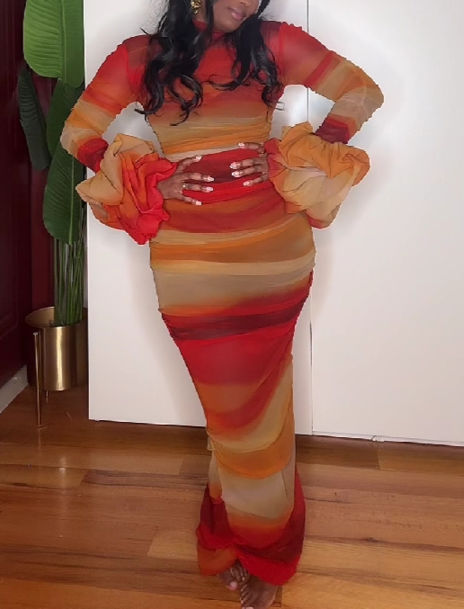 Sunset Ombre Ruched Maxi Dress