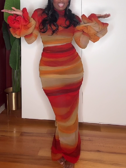 Sunset Ombre Ruched Maxi Dress