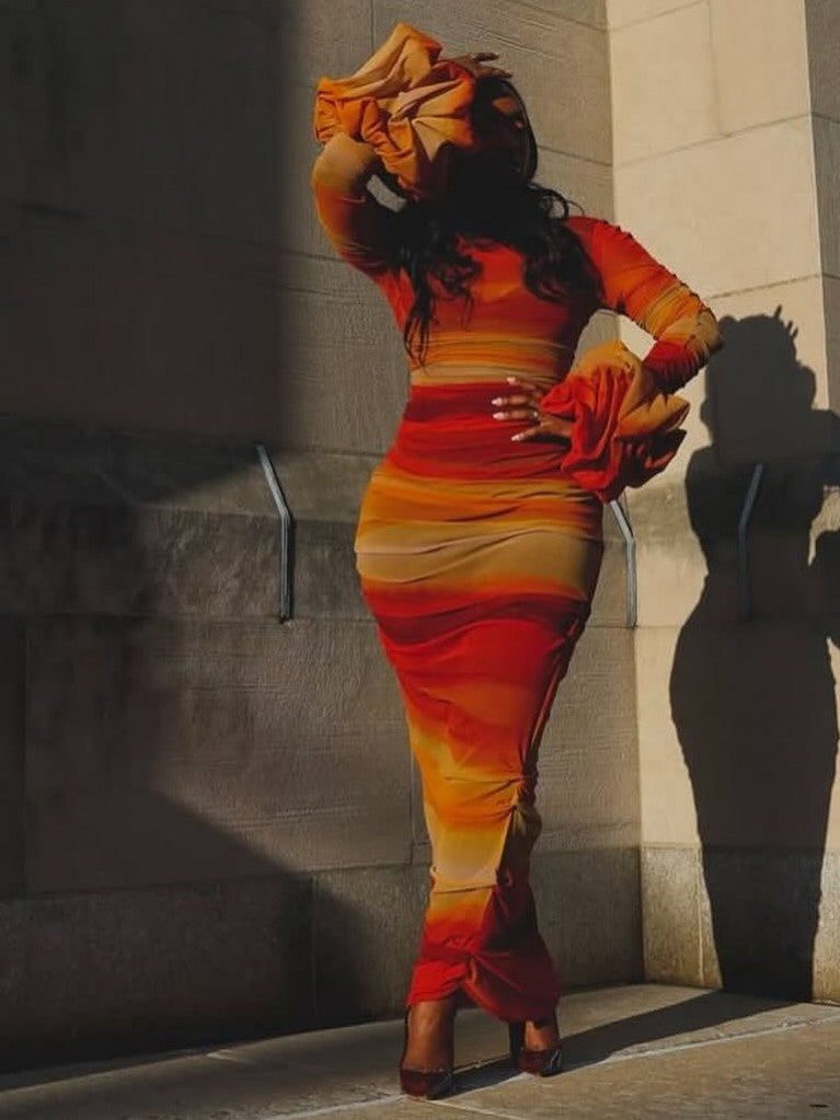 Sunset Ombre Ruched Maxi Dress