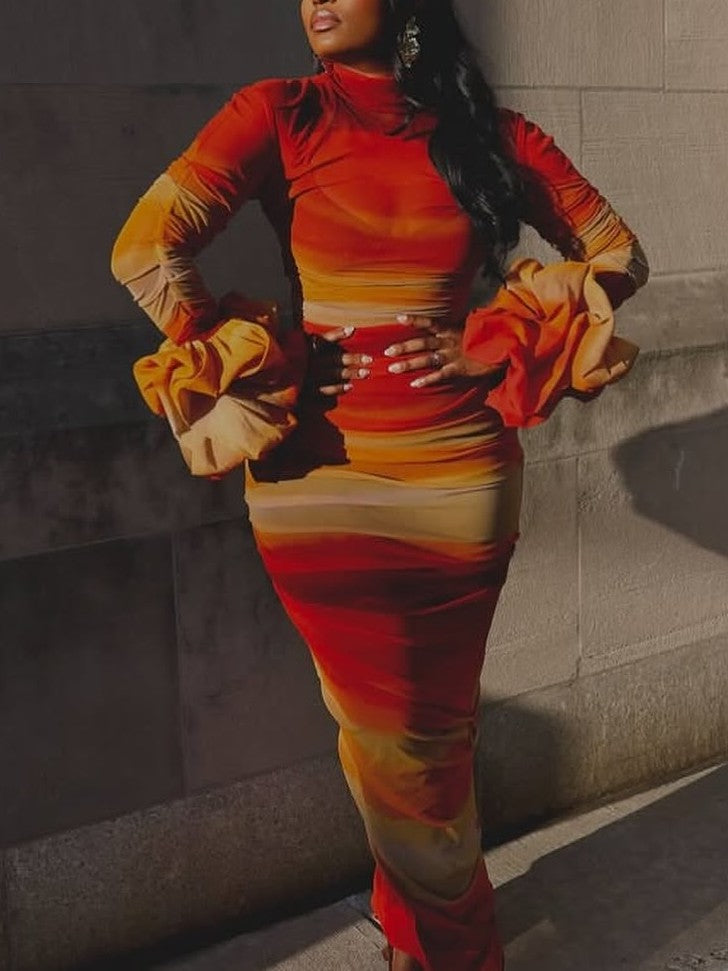 Sunset Ombre Ruched Maxi Dress