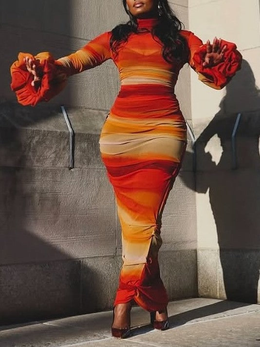 Sunset Ombre Ruched Maxi Dress