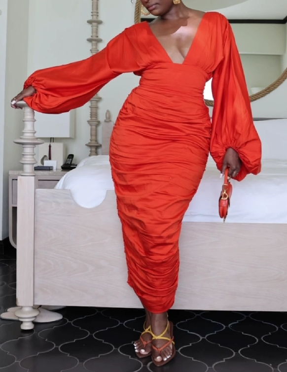 Glamorous Puff Sleeve Ruched Dress