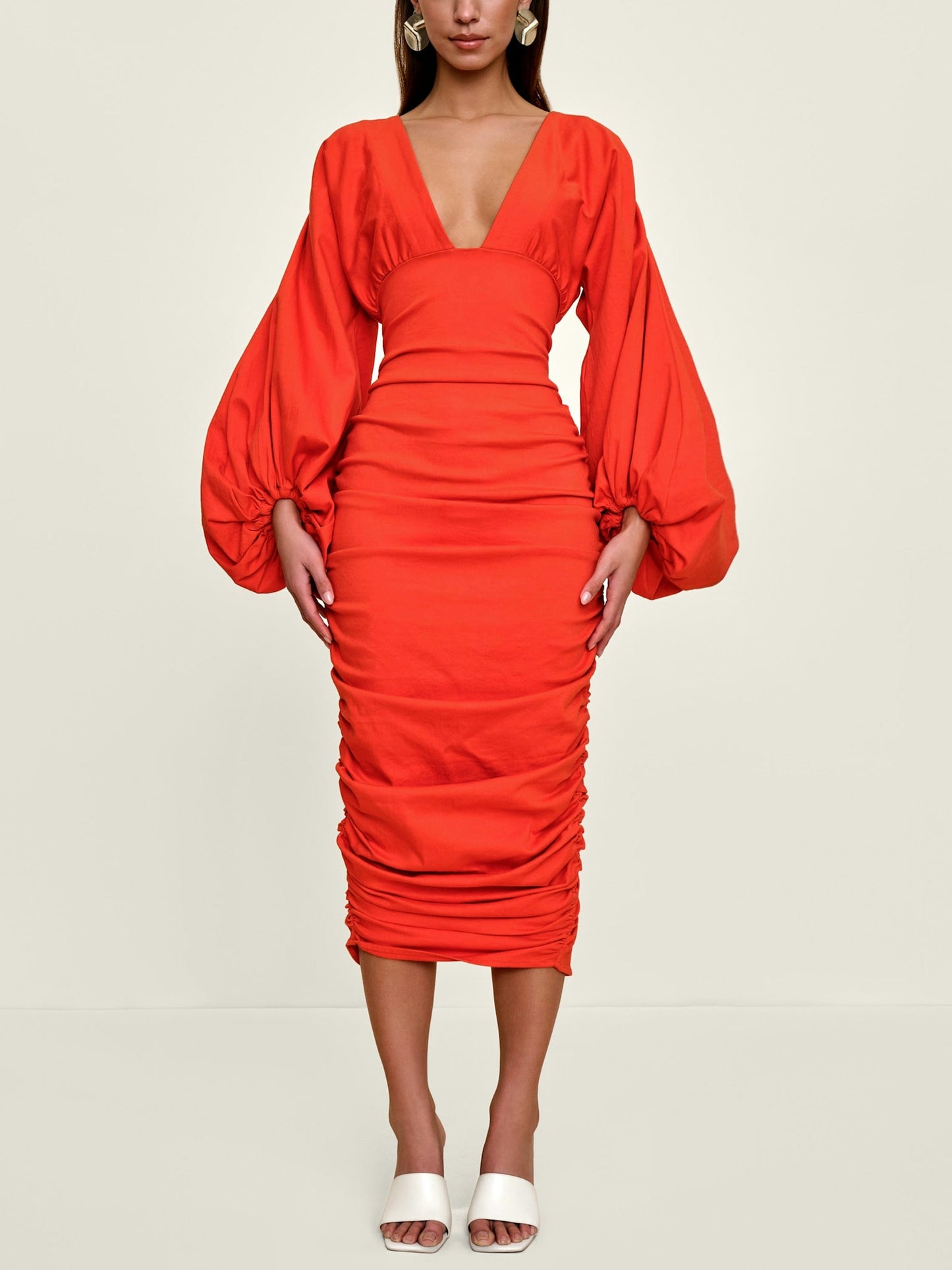 Glamorous Puff Sleeve Ruched Dress