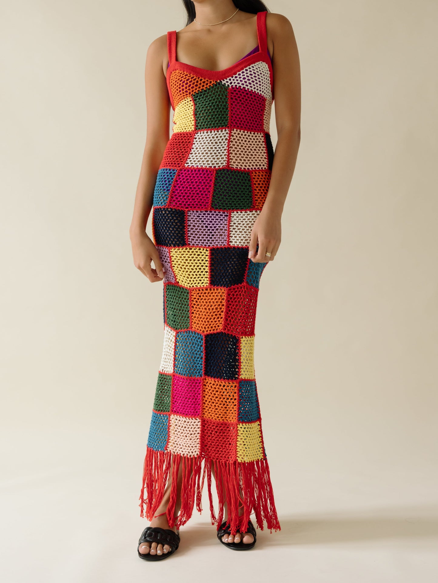 Colorful Fringe Crochet Maxi Dress
