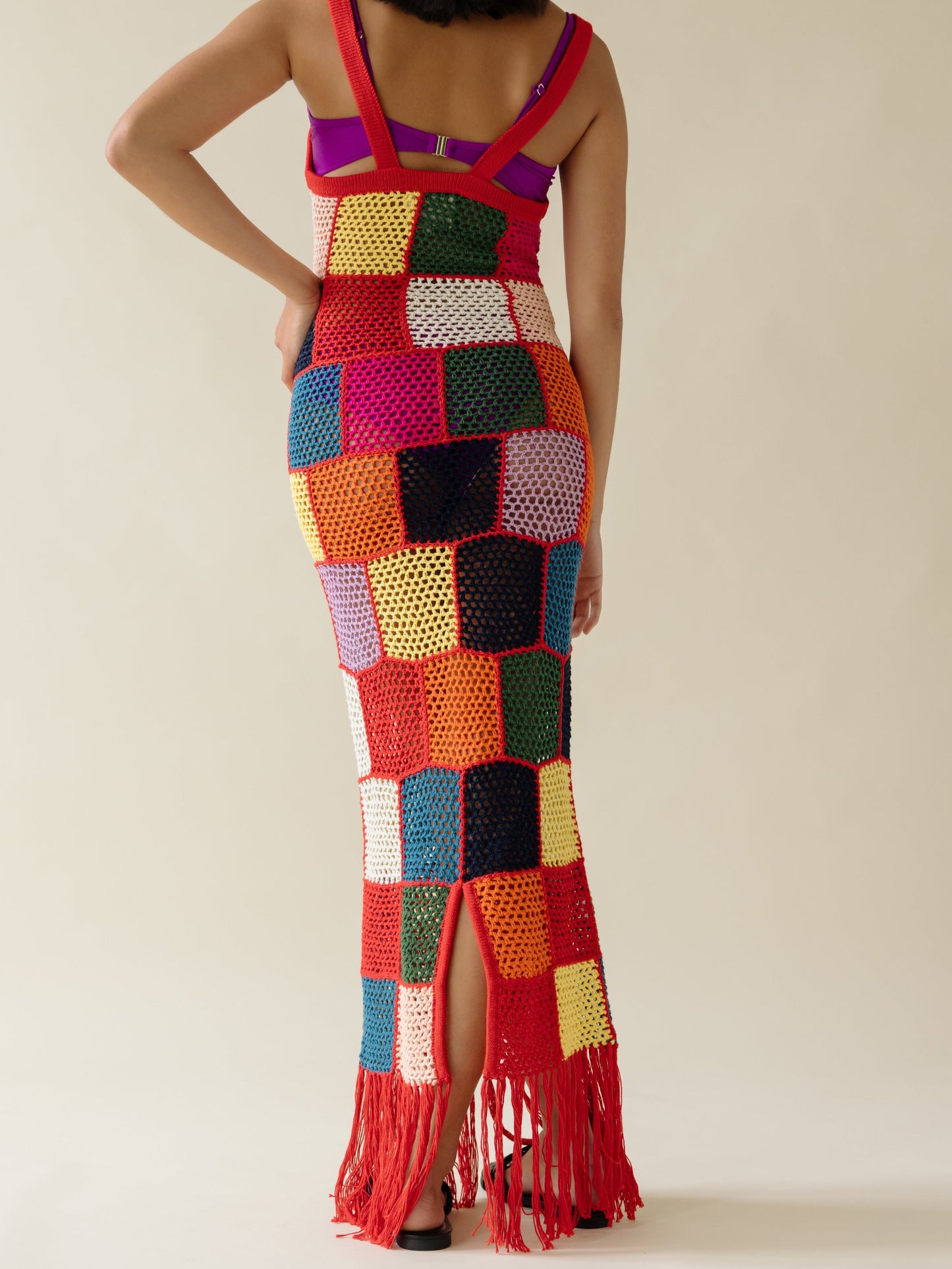 Colorful Fringe Crochet Maxi Dress
