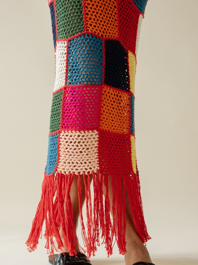 Colorful Fringe Crochet Maxi Dress