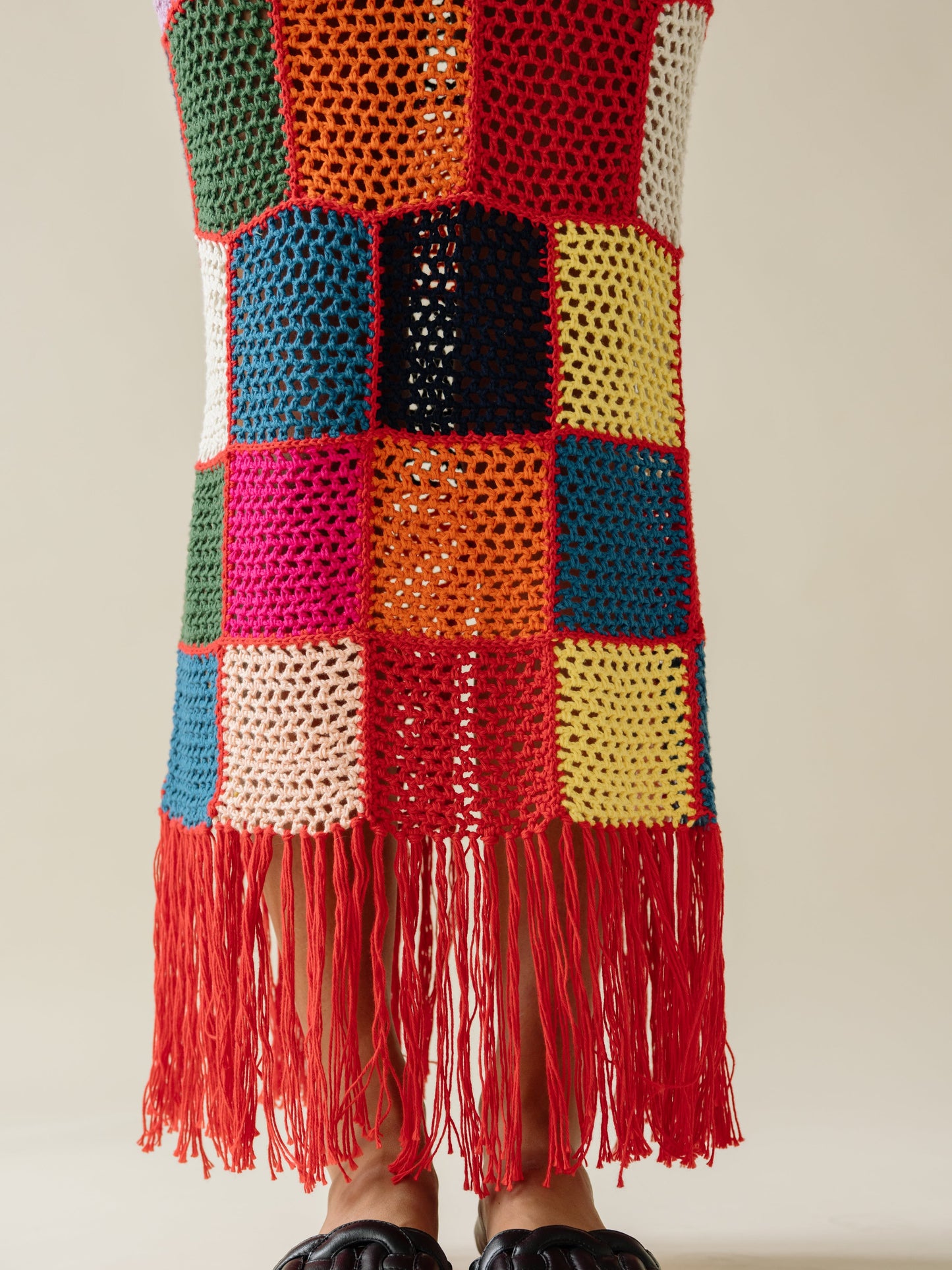 Colorful Fringe Crochet Maxi Dress